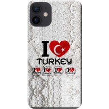 Hesaplı Dünya Apple iPhone 12 Kılıf I Love Turkey Baskılı Esnek TPU Silikon