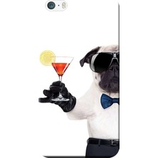 Hesaplı Dünya Apple iPhone 5/5S Kılıf Gözlüklü Pug Kadeh Baskılı Esnek TPU Silikon