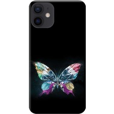 Hesaplı Dünya Apple iPhone 12 Kılıf Siyah Fon Kelebek Baskılı Esnek TPU Silikon