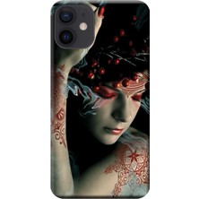 Hesaplı Dünya Apple iPhone 12 Mini Kılıf Dövmeli Kız Baskılı Esnek TPU Silikon