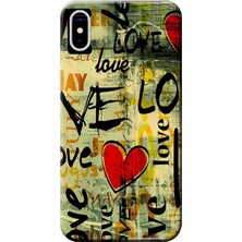 Hesaplı Dünya Apple iPhone X Kılıf Kalp Love Grafiti Baskılı Esnek TPU Silikon