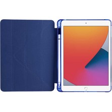 Fibaks Apple iPad 7. 8. ve 9. Nesil 10.2" Kılıf Kalem Bölmeli Tri Folding Smart Standlı Pu Deri Arkası Yumuşak Silikon 360 Tam Koruma Kapak