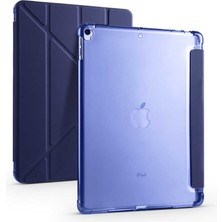 Fibaks Apple iPad 7. 8. ve 9. Nesil 10.2" Kılıf Kalem Bölmeli Tri Folding Smart Standlı Pu Deri Arkası Yumuşak Silikon 360 Tam Koruma Kapak