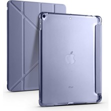 Fibaks Apple iPad 7. 8. ve 9. Nesil 10.2" Kılıf Kalem Bölmeli Tri Folding Smart Standlı Pu Deri Arkası Yumuşak Silikon 360 Tam Koruma Kapak