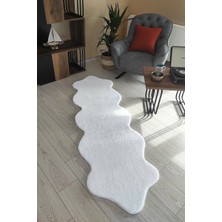 Sarar Beyaz Peluş Post Çift Kafa Yıkanabilir Kaymaz Taban Tavşan Tüyü Halı Yolluk