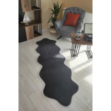 Sarar Antrasit Peluş Post Çift Kafa Yıkanabilir Kaymaz Taban Tavşan Tüyü Halı Yolluk