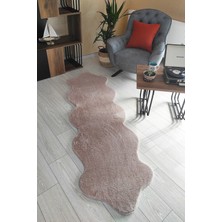 Sarar Pudra Pembe Peluş Post Çift Kafa Yıkanabilir Kaymaz Taban Tavşan Tüyü Halı Yolluk