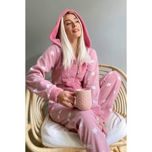 InstaPijama Pembe Deniz Yıldızı Desenli Kadın Polar Peluş Tulum Pijama