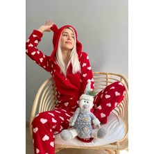 InstaPijama Kalp Desenli Kadın Polar Peluş Tulum Pijama