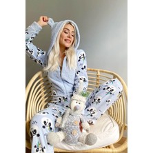 InstaPijama Panda Desenli Kadın Polar Peluş Tulum Pijama