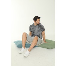 Birşen Tekstil Erkek Batik Desenli Çok Renkli Kapüşonlu Şortlu Pijama Takımı