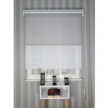Serin Home Collection Açık Gri Yeni Sezon Çiftli Mekanizma Stor Tül ve Güneşlik
