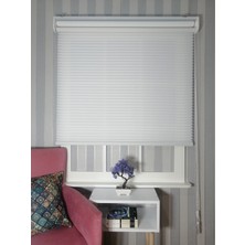 Serin Home Collection Beyaz Kalın Çizgili Yeni Sezon Çiftli Mekanizma Stor Tül ve Güneşlik
