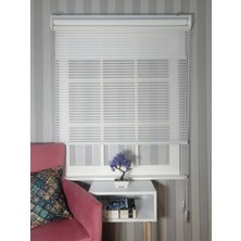 Serin Home Collection Beyaz Kalın Çizgili Yeni Sezon Çiftli Mekanizma Stor Tül ve Güneşlik