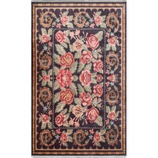 Eko Halı Antique 02 Siyah Yıkanabilir Kaymaz Taban Desenli Halı