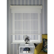 Serin Home Collection Krem Kalın Çizgili Yeni Sezon Çiftli Mekanizma Stor Tül ve Güneşlik