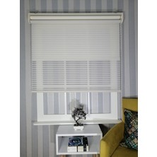 Serin Home Collection Krem Kalın Çizgili Yeni Sezon Çiftli Mekanizma Stor Tül ve Güneşlik
