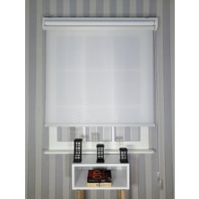 Serin Home Collection Beyaz Ince Çizgili Yeni Sezon Çiftli Mekanizma Stor Tül ve Güneşlik