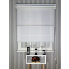 Serin Home Collection Beyaz Ince Çizgili Yeni Sezon Çiftli Mekanizma Stor Tül ve Güneşlik