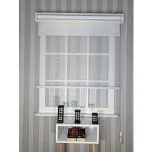 Serin Home Collection Beyaz Ince Çizgili Yeni Sezon Çiftli Mekanizma Stor Tül ve Güneşlik