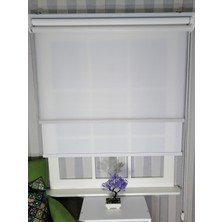 Serin Home Collection Beyaz Ince Desen Yeni Sezon Çiftli Mekanizma Stor Tül ve Güneşlik