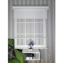 Serin Home Collection Beyaz Ince Desen Yeni Sezon Çiftli Mekanizma Stor Tül ve Güneşlik