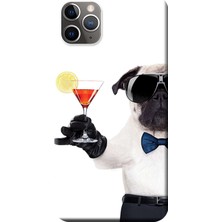 Hesaplı Dünya Apple iPhone 11 Pro Kılıf Gözlüklü Pug Kadeh Baskılı Esnek TPU Silikon