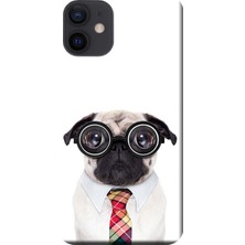 Hesaplı Dünya Apple iPhone 12 Kılıf Gözlüklü Pug Baskılı Esnek TPU Silikon