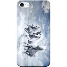 Hesaplı Dünya Apple iPhone 7 Kılıf Beyaz Renkli Atlar Baskılı Esnek TPU Silikon