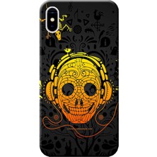 Hesaplı Dünya Apple iPhone XS Max Kılıf Müzik Kulaklık Kuru Kafa Baskılı Esnek TPU Silikon