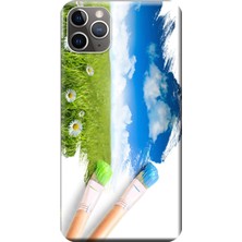 Hesaplı Dünya Apple iPhone 11 Pro Kılıf Fırça Boya Manzara Baskılı Esnek TPU Silikon