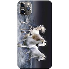 Hesaplı Dünya iPhone 11 Pro Max Kılıf Beyaz Atlar Baskılı Esnek Tpu SILIKON556