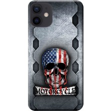 Hesaplı Dünya Apple iPhone 12 Mini Kılıf Skull Motorcycle Baskılı Esnek TPU Silikon