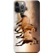 Hesaplı Dünya Apple iPhone 12 Pro Kılıf Kahverengi Atlar Baskılı Esnek TPU Silikon
