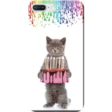 Hesaplı Dünya Apple iPhone 8 Plus Kılıf Doğum Günü Kedisi Baskılı Esnek TPU Silikon