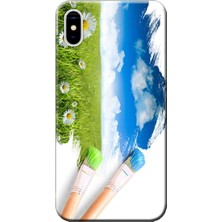 Hesaplı Dünya Apple iPhone XS Kılıf Fırça Boya Manzara Baskılı Esnek TPU Silikon