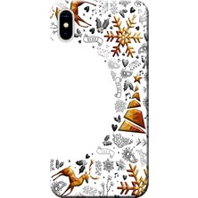 Hesaplı Dünya Apple iPhone XS Kılıf Geyik ve Kar Baskılı Esnek TPU Silikon