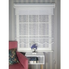 Serin Home Collection Çiçek Desen Yeni Sezon Çiftli Mekanizma Stor Tül ve Güneşlik