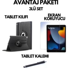 Wowacs Apple iPad 9 Kılıf 9. Nesil A2602 10.2 Dönebilen Tablet Kılıfı + Ekran Koruyucu + Tablet Kalemi Siyah