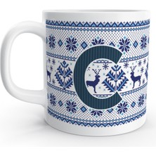 Rock'n Fox C Harfi Kış Nostaljisi Yılbaşı Noel Örgü Tasarım  Harfli Kupa Bardak