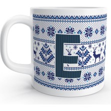 Rock'n Fox E Harfi Kış Nostaljisi Yılbaşı Noel Örgü Tasarım  Harfli Kupa Bardak