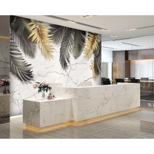 Özel Duvarlar Beyaz Mermer Zemin Üzerinde Tropikal Yapraklar Duvar Kağıdı