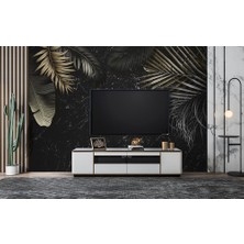 Özel Duvarlar Siyah Mermer Zemin Üzerinde Tropik Yapraklar Duvar Kağıdı