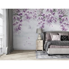 Özel Duvarlar Mor Beyaz Çiçekler Duvar Kağıdı