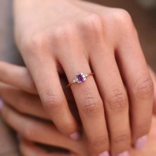 By Golden House Baget Ametist Pırlanta Yüzük