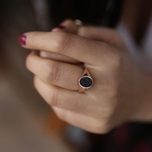 By Golden House Siyah Taşlı Şövalye Yüzük