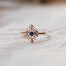 By Golden House Safir Renkli Art Deco Motif Yüzük