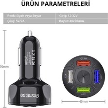 Zuidid Araç Hızlı Şarj 4 USB 7 A Çoklu Hızlı Şarj +  3 A Hızlı Şarj Kablosu - Micro USB