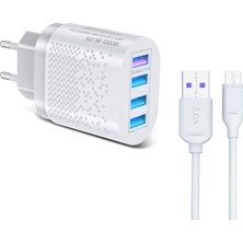 Zuidid 48 W 3 Amper 4 USB Portlu Hızlı Şarj Cihaz - Çoklu Şarj + 3 A Hızlı Şarj Kablosu - Micro USB