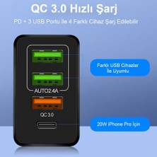 Zuidid Hızlı Şarj PD20W + Qc3.0 USB + 2.4A Çift USB Çoklu Şarj +  3 A Hızlı Şarj Kablosu - Pd